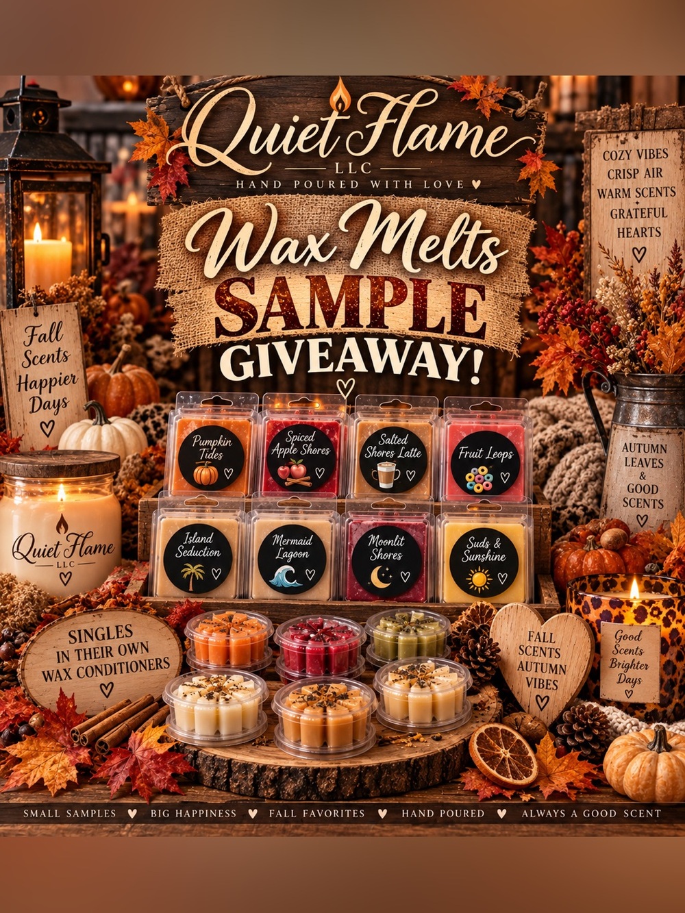 Quiet Flame Homemade Fall Wax Melts/ Tarts 2OZ Samples